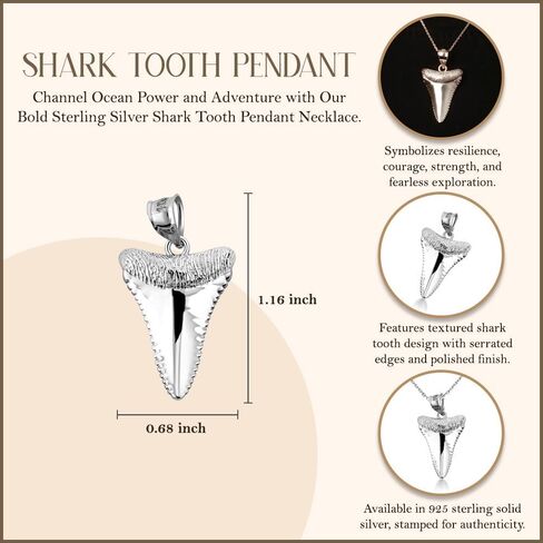 Claddagh Gold Bold .925 Sterling Silver Shark Tooth Necklace | Choice of Pendant Only or Chain Length in Saudi Arabia
