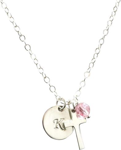 Personalized Sterling Silver Necklace for Little Girl, Special Occasion Jewelry with Initial and Birthstone in Saudi Arabia