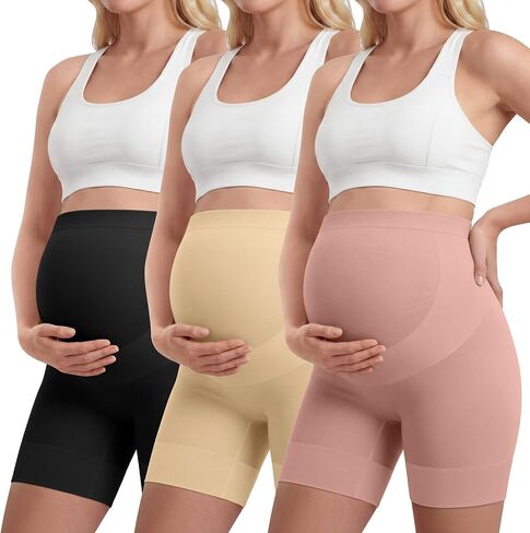 3 Pack Maternity Shapewear Shorts | Seamless, for Dress, High Waisted, Pregnancy, Underwear, with Belly Support, Stretchy, Mid-thigh, Maternity Photoshoot in Kuwait
