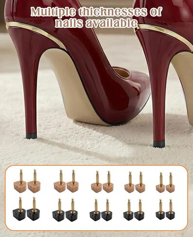 40 Pairs High Heel Tips Replacement, U Cap Style 5 Sizes (8/9/10/11/12mm), 2 Diameters (2.4mm/3mm) Metal Core, Durable Non-Slip Heel Caps, Quiet & Quick DIY Installation in Saudi Arabia