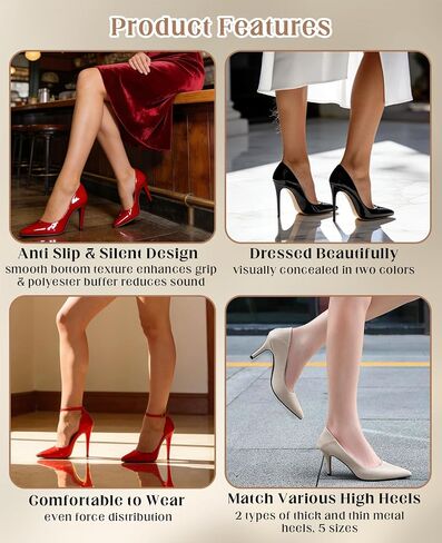 40 Pairs High Heel Tips Replacement, U Cap Style 5 Sizes (8/9/10/11/12mm), 2 Diameters (2.4mm/3mm) Metal Core, Durable Non-Slip Heel Caps, Quiet & Quick DIY Installation in Saudi Arabia