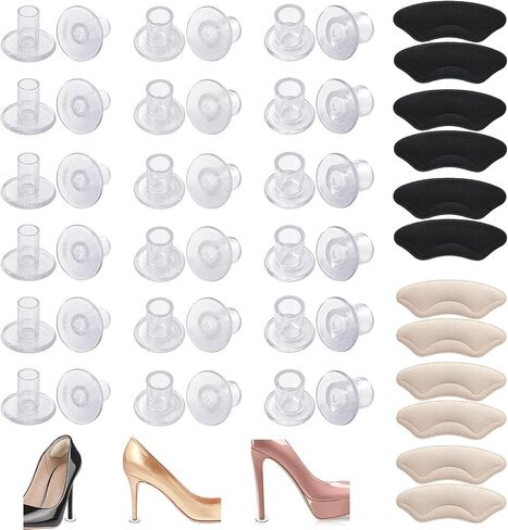 24 Pairs Clear High Heel Protectors for Grass Set, 18 Pairs 3 Size Heel Stoppers for Walking on Grass Wedding Shoes and Uneven Floor with 6 Pairs Heel Grips Pad, Heel Covers for High Heel Shoes in Saudi Arabia