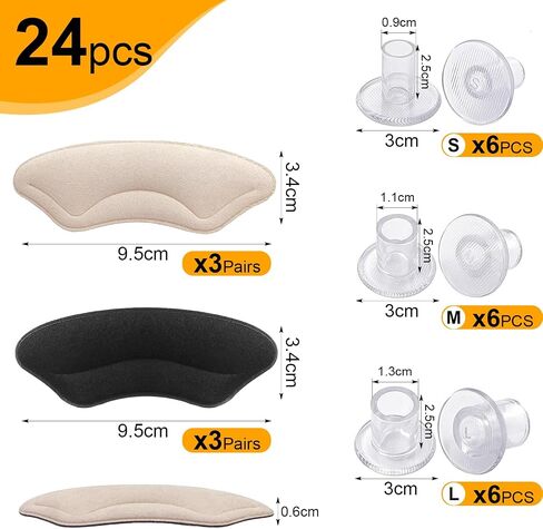 24 Pairs Clear High Heel Protectors for Grass Set, 18 Pairs 3 Size Heel Stoppers for Walking on Grass Wedding Shoes and Uneven Floor with 6 Pairs Heel Grips Pad, Heel Covers for High Heel Shoes in Saudi Arabia