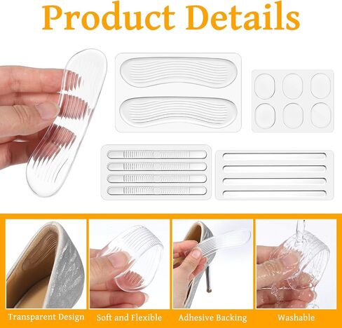 46 Pcs Silicone Heel Grips, Gel Protector Strips Anti Slip Self-Adhesive Heel Grips Silicone Shoes Heels Grip Transparent for Womens High Heels Men Shoes Sports Sneakers in Saudi Arabia