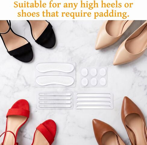 46 Pcs Silicone Heel Grips, Gel Protector Strips Anti Slip Self-Adhesive Heel Grips Silicone Shoes Heels Grip Transparent for Womens High Heels Men Shoes Sports Sneakers in Saudi Arabia