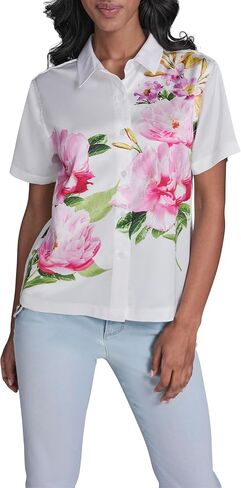 Karl Lagerfeld Womens Short Sleeve Placed Floral Blouse in Kuwait