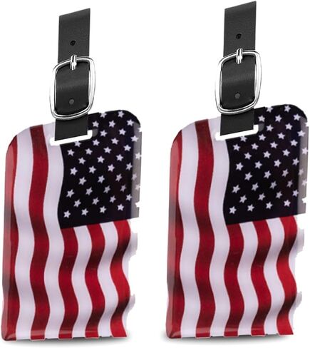 USA Flag Luggage Tag, American Flag Travel ID Tag with Adjustable Strap, Durable Bag Tag for Suitcase, Backpack & Baggage Identification - Pack 2 in Saudi Arabia