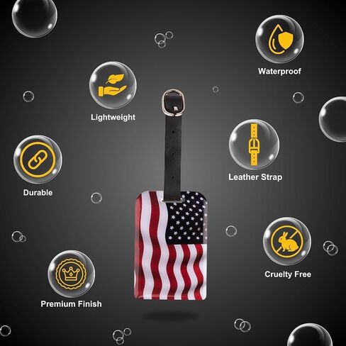USA Flag Luggage Tag, American Flag Travel ID Tag with Adjustable Strap, Durable Bag Tag for Suitcase, Backpack & Baggage Identification - Pack 2 in Saudi Arabia
