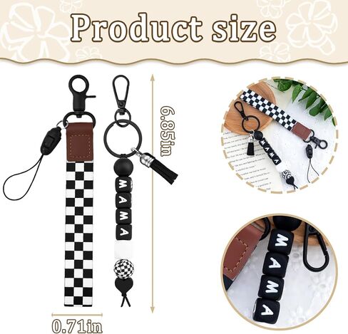 Mama Keychain Black Checkered Lanyard for Car Keys Checkered Wristlet Keychain for Women Silicone Bead Keychain Mama Accessories Black Purse Charms for Backpack in Saudi Arabia