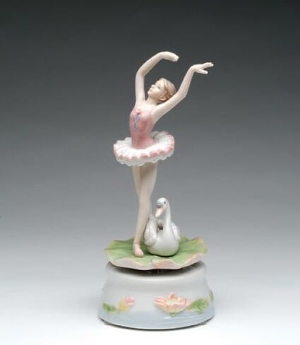 Cosmos Gifts Fine Porcelain Swan Lake Ballerina Ballet Dancer in Pink Tutu on Lily Pad with Swan Music Box Figurine Plays Swan Lake Music Tune, 7-3/8 in in Kuwait