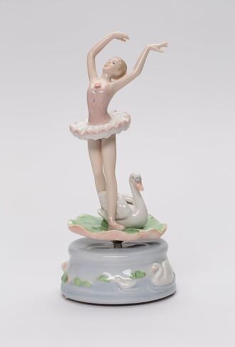 Cosmos Gifts Fine Porcelain Swan Lake Ballerina Ballet Dancer in Pink Tutu on Lily Pad with Swan Music Box Figurine Plays Swan Lake Music Tune, 7-3/8 in in Kuwait