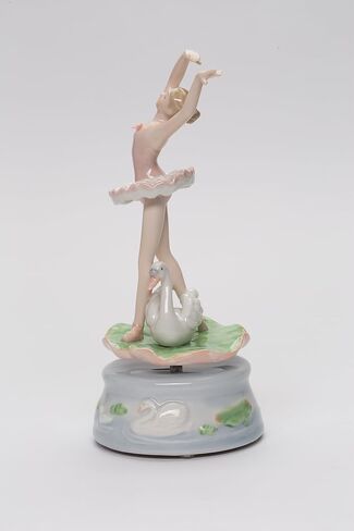 Cosmos Gifts Fine Porcelain Swan Lake Ballerina Ballet Dancer in Pink Tutu on Lily Pad with Swan Music Box Figurine Plays Swan Lake Music Tune, 7-3/8 in in Kuwait