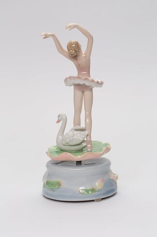 Cosmos Gifts Fine Porcelain Swan Lake Ballerina Ballet Dancer in Pink Tutu on Lily Pad with Swan Music Box Figurine Plays Swan Lake Music Tune, 7-3/8 in in Kuwait