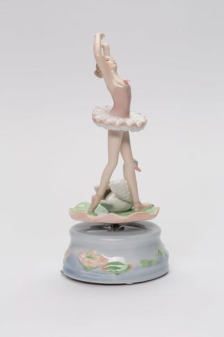 Cosmos Gifts Fine Porcelain Swan Lake Ballerina Ballet Dancer in Pink Tutu on Lily Pad with Swan Music Box Figurine Plays Swan Lake Music Tune, 7-3/8 in in Kuwait