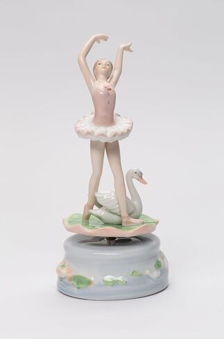 Cosmos Gifts Fine Porcelain Swan Lake Ballerina Ballet Dancer in Pink Tutu on Lily Pad with Swan Music Box Figurine Plays Swan Lake Music Tune, 7-3/8 in in Kuwait