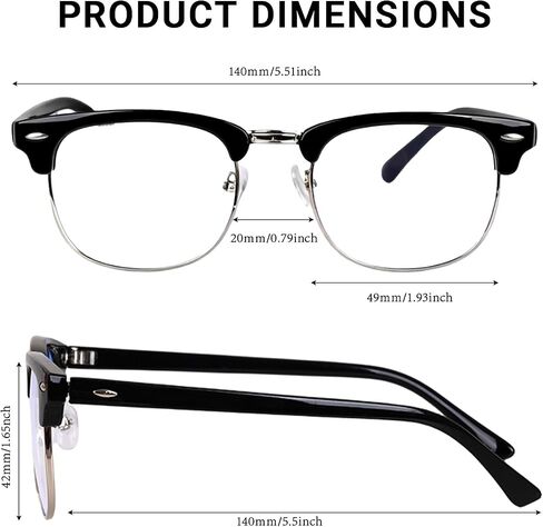 Vintage Half Frame Glasses, Fake Non Prescription Glasses, Cute Fashion Clear Lens Eyeglasses for Women Men in Saudi Arabia