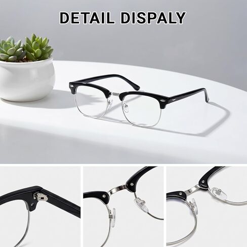 Vintage Half Frame Glasses, Fake Non Prescription Glasses, Cute Fashion Clear Lens Eyeglasses for Women Men in Saudi Arabia