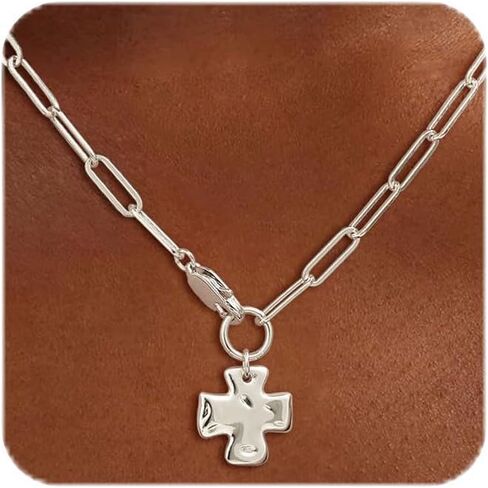 CHESKY Cross Necklace for Women Trendy, Dainty Gold/Silver/Rose Gold Plated Paperclip Statement Necklace for Womens Chunky Big Cross Pendant Necklace Christmas Gold Jewelry for Womens Gifts in Saudi Arabia
