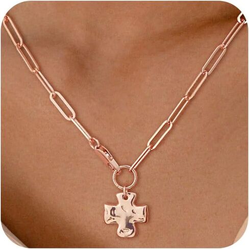 CHESKY Cross Necklace for Women Trendy, Dainty Gold/Silver/Rose Gold Plated Paperclip Statement Necklace for Womens Chunky Big Cross Pendant Necklace Christmas Gold Jewelry for Womens Gifts in Saudi Arabia