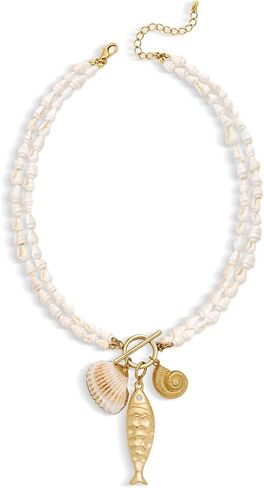 Fish Necklace for Women Chunky Beach Seashell Fish Pendant Necklace Summer Boho Fish Charm Layered Necklace Fashion Trendy Toggle Necklaces Jewelry Gifts in Kuwait