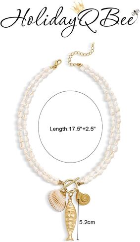 Fish Necklace for Women Chunky Beach Seashell Fish Pendant Necklace Summer Boho Fish Charm Layered Necklace Fashion Trendy Toggle Necklaces Jewelry Gifts in Kuwait