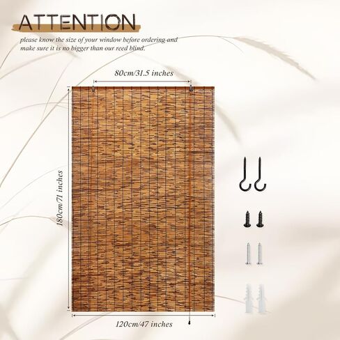 Bamboo Roll up Shade,2 Pack Reed Roller Shutters Retro Reed Curtains,47" W x 71" H Bamboo Window Blinds for Outdoor Patio Natural Bamboo Blinds in Saudi Arabia