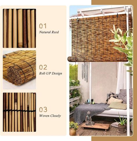 Bamboo Roll up Shade,2 Pack Reed Roller Shutters Retro Reed Curtains,47" W x 71" H Bamboo Window Blinds for Outdoor Patio Natural Bamboo Blinds in Saudi Arabia