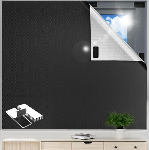 Blackout Window Cover 400x148cm, Portable Blackout Curtains for Bedroom, Temporary Blackout Blinds Window Privacy Film, No Drill Blackout Shades for Media Room Travel Skylight, 30 Hook & Loops, 420D in Saudi Arabia