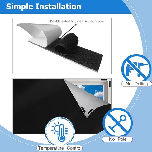 Blackout Window Cover 400x148cm, Portable Blackout Curtains for Bedroom, Temporary Blackout Blinds Window Privacy Film, No Drill Blackout Shades for Media Room Travel Skylight, 30 Hook & Loops, 420D in Saudi Arabia