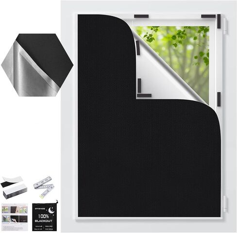 Blackout Window Cover 400x148cm, Portable Blackout Curtains for Bedroom, Temporary Blackout Blinds Window Privacy Film, No Drill Blackout Shades for Media Room Travel Skylight, 30 Hook & Loops, 420D in Saudi Arabia