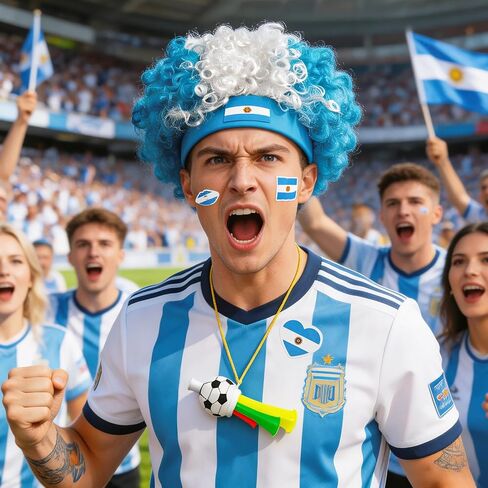AXEN Brazil National Flag Colors Afro Wig with Nation Temporary Tattoos and Stadium Horn, World Soccer Cup Fans Cheer Accessories in Saudi Arabia