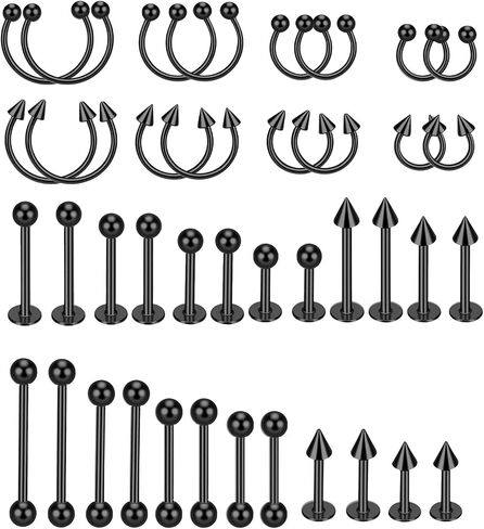 Sibba Lip Rings 40 PCS Stainless Steel Piercing Jewelry Set Curved Labret Septum Rings Nose Ring Cartilage Hoops Snake Bite Horseshoe Barbell for Women Men in Kuwait
