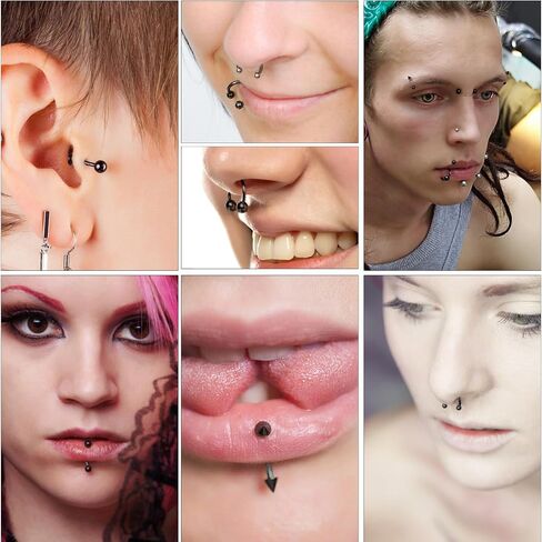 Sibba Lip Rings 40 PCS Stainless Steel Piercing Jewelry Set Curved Labret Septum Rings Nose Ring Cartilage Hoops Snake Bite Horseshoe Barbell for Women Men in Kuwait