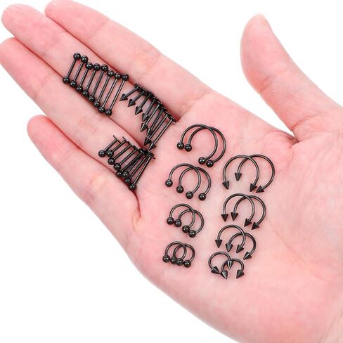 Sibba Lip Rings 40 PCS Stainless Steel Piercing Jewelry Set Curved Labret Septum Rings Nose Ring Cartilage Hoops Snake Bite Horseshoe Barbell for Women Men in Kuwait