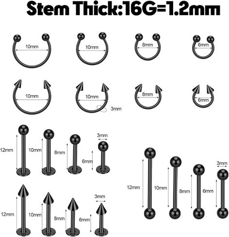 Sibba Lip Rings 40 PCS Stainless Steel Piercing Jewelry Set Curved Labret Septum Rings Nose Ring Cartilage Hoops Snake Bite Horseshoe Barbell for Women Men in Kuwait
