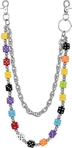 2 Layer Colorful Acrylic Dice Pants Waist Chain, 26.7 Inch 137g Heavy Duty Rock Jeans Chain, Beaded Wallet Punk Hip Hop Belt Accessory for Men Women in Saudi Arabia