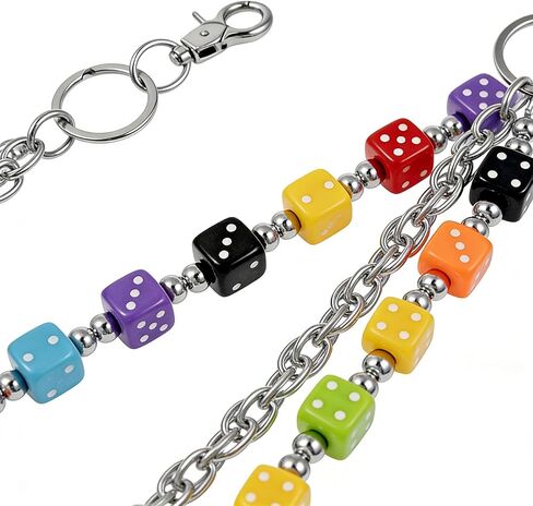 2 Layer Colorful Acrylic Dice Pants Waist Chain, 26.7 Inch 137g Heavy Duty Rock Jeans Chain, Beaded Wallet Punk Hip Hop Belt Accessory for Men Women in Saudi Arabia
