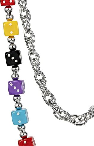 2 Layer Colorful Acrylic Dice Pants Waist Chain, 26.7 Inch 137g Heavy Duty Rock Jeans Chain, Beaded Wallet Punk Hip Hop Belt Accessory for Men Women in Saudi Arabia