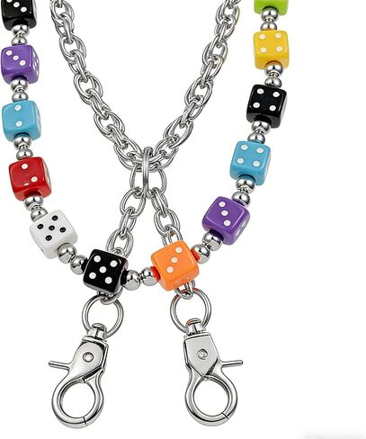 2 Layer Colorful Acrylic Dice Pants Waist Chain, 26.7 Inch 137g Heavy Duty Rock Jeans Chain, Beaded Wallet Punk Hip Hop Belt Accessory for Men Women in Saudi Arabia