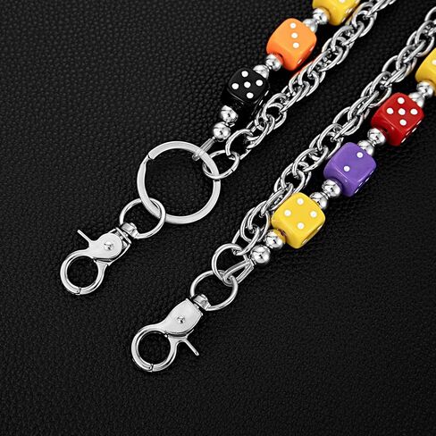 2 Layer Colorful Acrylic Dice Pants Waist Chain, 26.7 Inch 137g Heavy Duty Rock Jeans Chain, Beaded Wallet Punk Hip Hop Belt Accessory for Men Women in Saudi Arabia