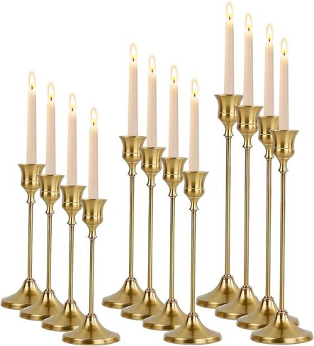 French Gold Taper Candle Holders 2 Sets(6 Pcs) - Tall Metal Candlestick Holders for Table Centerpiece, Formal Dinner, Wedding, Fireplace Mantel Decor, Fits 3/4 Inch Thick Candles in Saudi Arabia