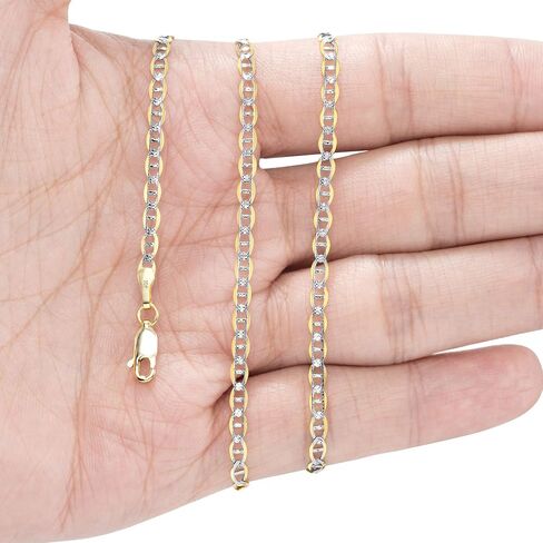 Nuragold 10k الذهب الأصفر الحقيقي الصلبة مارينر 3 مم سلسلة مرساة تمهيد قطع الماس (16 "-30") مجوهرات إيطالية بدرجتين للرجال والنساء in Kuwait