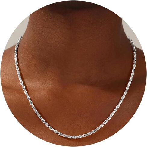 S925 Sterling Silver Necklace for Women - 3.5mm S925 Sterling Silver Rope Chain Necklace Handmade Jewelry Silver Necklaces for Women 16/18/20/22/24/26 Inch in Saudi Arabia
