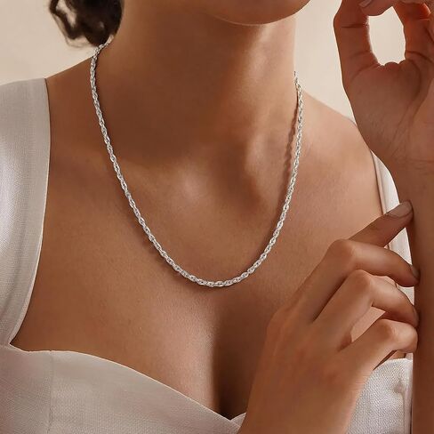 S925 Sterling Silver Necklace for Women - 3.5mm S925 Sterling Silver Rope Chain Necklace Handmade Jewelry Silver Necklaces for Women 16/18/20/22/24/26 Inch in Saudi Arabia