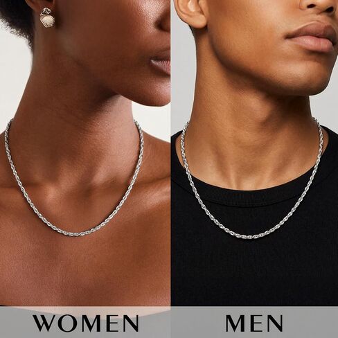 S925 Sterling Silver Necklace for Women - 3.5mm S925 Sterling Silver Rope Chain Necklace Handmade Jewelry Silver Necklaces for Women 16/18/20/22/24/26 Inch in Saudi Arabia