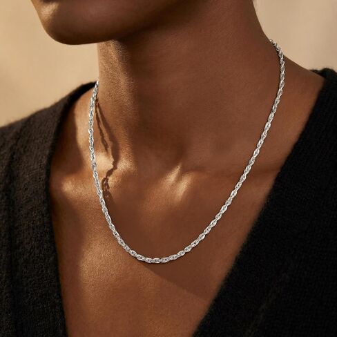 S925 Sterling Silver Necklace for Women - 3.5mm S925 Sterling Silver Rope Chain Necklace Handmade Jewelry Silver Necklaces for Women 16/18/20/22/24/26 Inch in Saudi Arabia