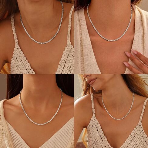 S925 Sterling Silver Necklace for Women - 3.5mm S925 Sterling Silver Rope Chain Necklace Handmade Jewelry Silver Necklaces for Women 16/18/20/22/24/26 Inch in Saudi Arabia