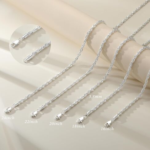 S925 Sterling Silver Necklace for Women - 3.5mm S925 Sterling Silver Rope Chain Necklace Handmade Jewelry Silver Necklaces for Women 16/18/20/22/24/26 Inch in Saudi Arabia