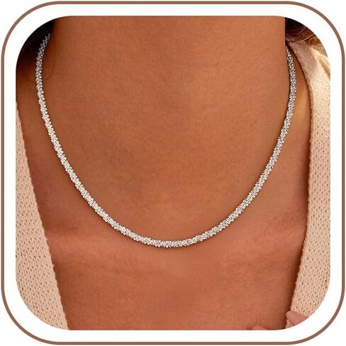 S925 Sterling Silver Chain Necklace for Women - 4.5MM S925 Sterling Silver Sparking Chain Necklace Handmade Jewelry Silver Necklaces for Women 16/18/20/22/24 Inch in Saudi Arabia