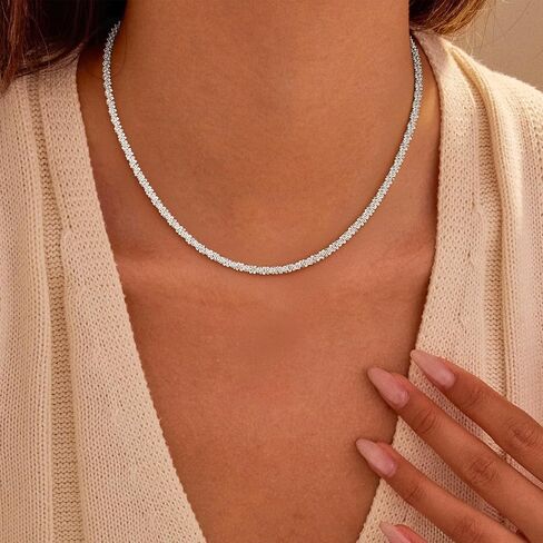S925 Sterling Silver Chain Necklace for Women - 4.5MM S925 Sterling Silver Sparking Chain Necklace Handmade Jewelry Silver Necklaces for Women 16/18/20/22/24 Inch in Saudi Arabia